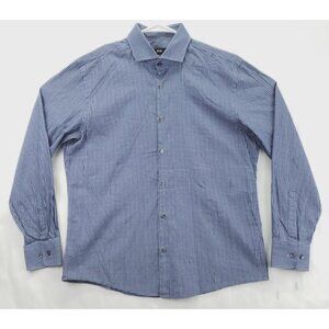 Hugo Boss Dress Shirt Mens 16 Blue Check Sharp Fit Formal Classic Button-Up